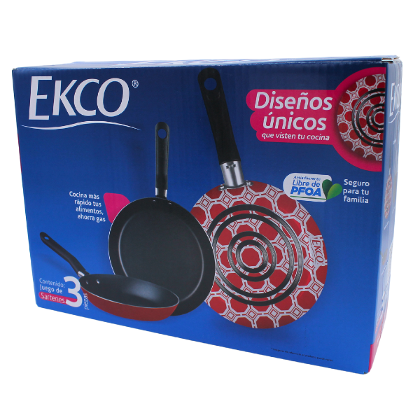 Juego de 3 sartenes Octo rojo Ekco de 18, 20 y 24 cm @