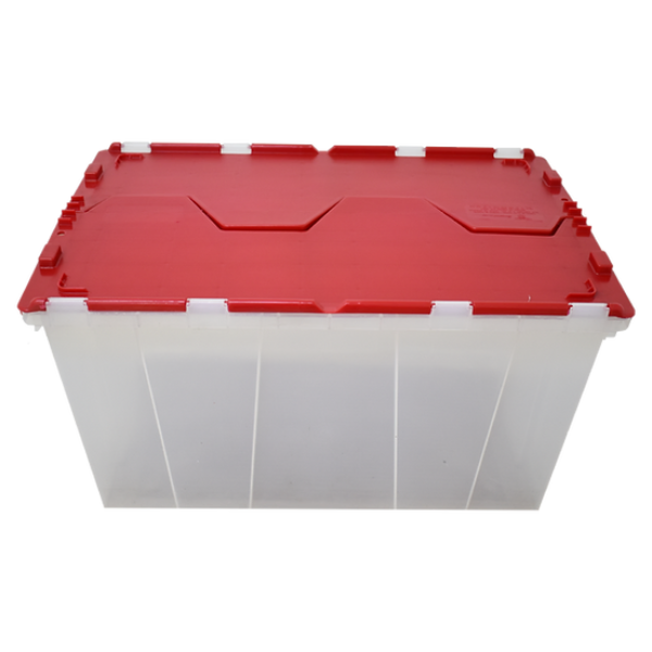 Caja de plástico con bisagras uso domestico con tapa roja