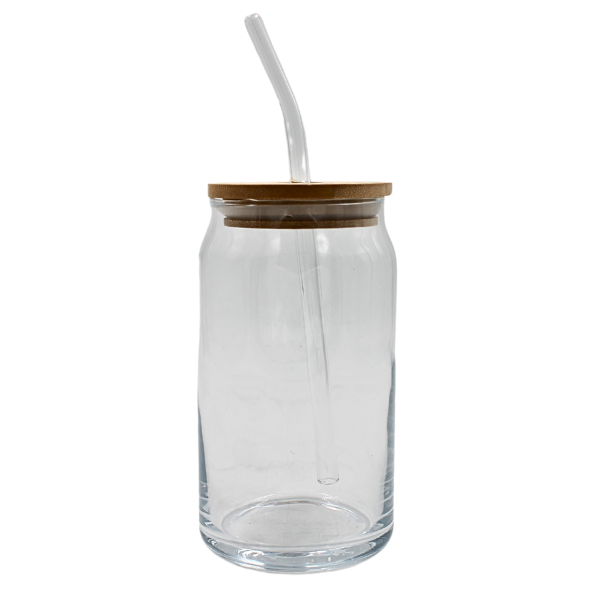 Vaso De Vidrio Tipo Lata C/Tapa,Popote Y Cepillo Para Popote@