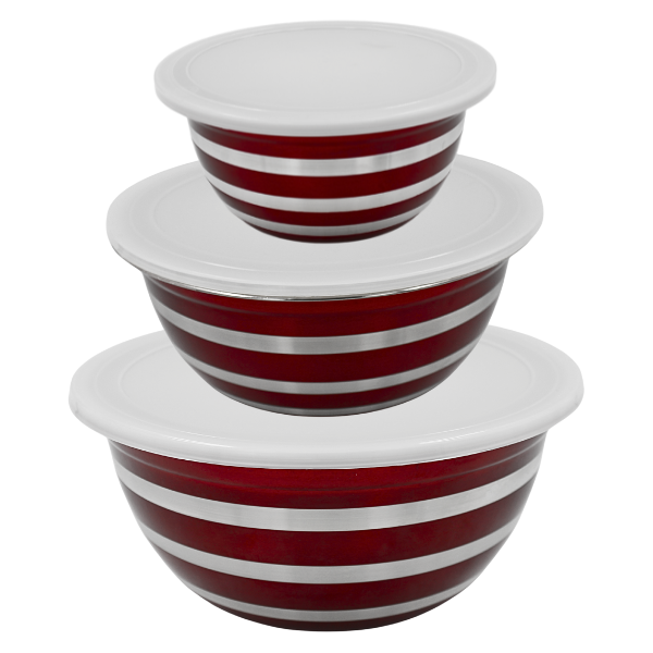 Juego De Bowls De Acero Con Tapa Plastica@