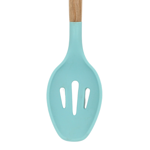 Cuchara Ranurada Rosa con mango de madera y punta de silicon@