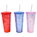 Vaso Con Tapa Y Popote Doble Pared Olas 710 Ml 3@