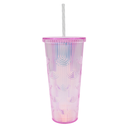Vaso Con Tapa Y Popote Doble Pared Olas 710 Ml 3@