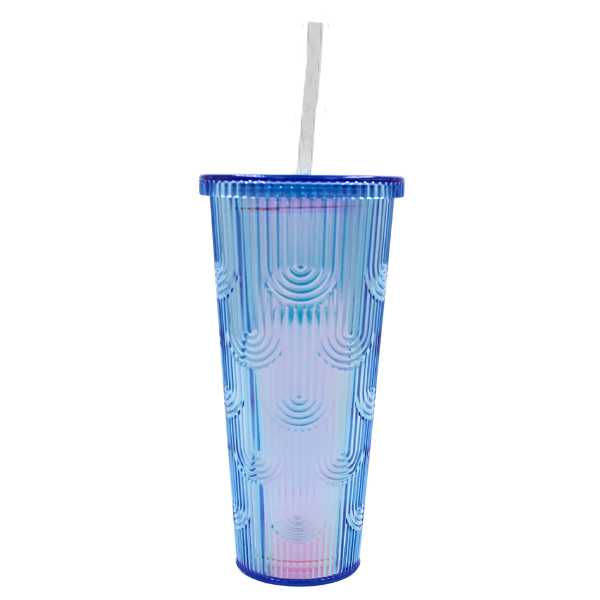 Vaso Con Tapa Y Popote Doble Pared Olas 710 Ml 3@