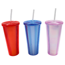 Vaso Con Tapa Y Popote Doble Pared Rayas 710 Ml 3@