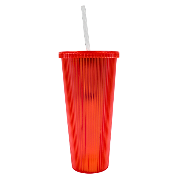 Vaso Con Tapa Y Popote Doble Pared Rayas 710 Ml 3@