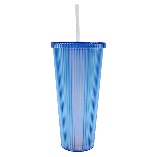 Vaso Con Tapa Y Popote Doble Pared Rayas 710 Ml 3@