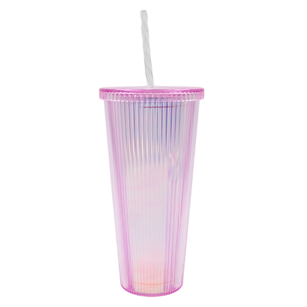 Vaso Con Tapa Y Popote Doble Pared Rayas 710 Ml 3@