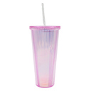 Vaso Con Tapa Y Popote Doble Pared Rayas 710 Ml 3@
