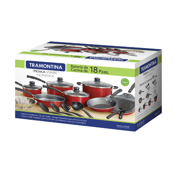 Batería de Cocina Tramontina Primeware Roja 18 Piezas
