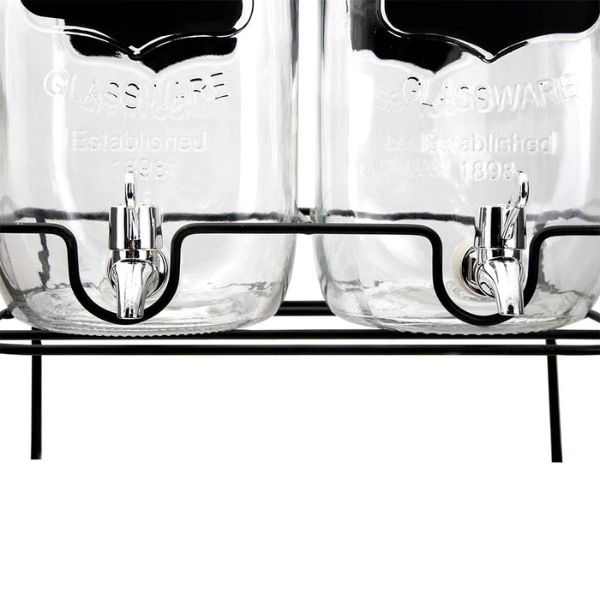 Juego de 2 Despachadores de Vidrio 4 L  cada uno, con base doble metalica color negro    MOD. ATA1128