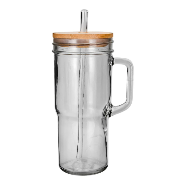 Juego de 2 tarros con tapa y popote 700 ml vidrio Home Sweet Home ATH-924 (12)