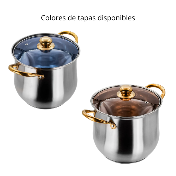 Olla alta de acero inoxidable con tapa de vidrio 5.3 L 22x18 cm Qualite Basic MOD. A05 (8/12)