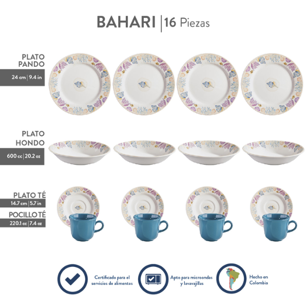 Vajilla de cerámica 16 piezas Bahari Corona MOD. VL164J040116 (2)