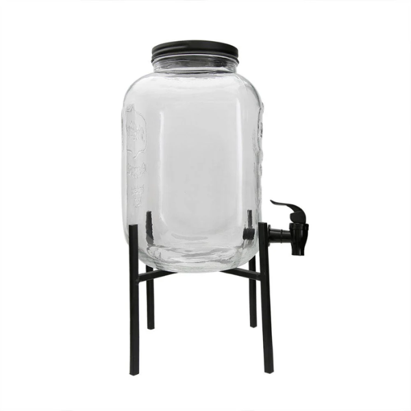 Despachador de bebidas de vidrio para 5 L con base de metal
