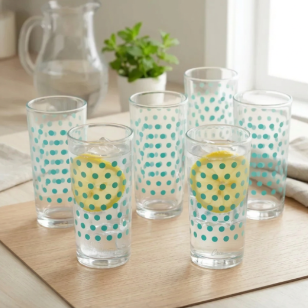 Juego de 6 vasos puntitos menta @