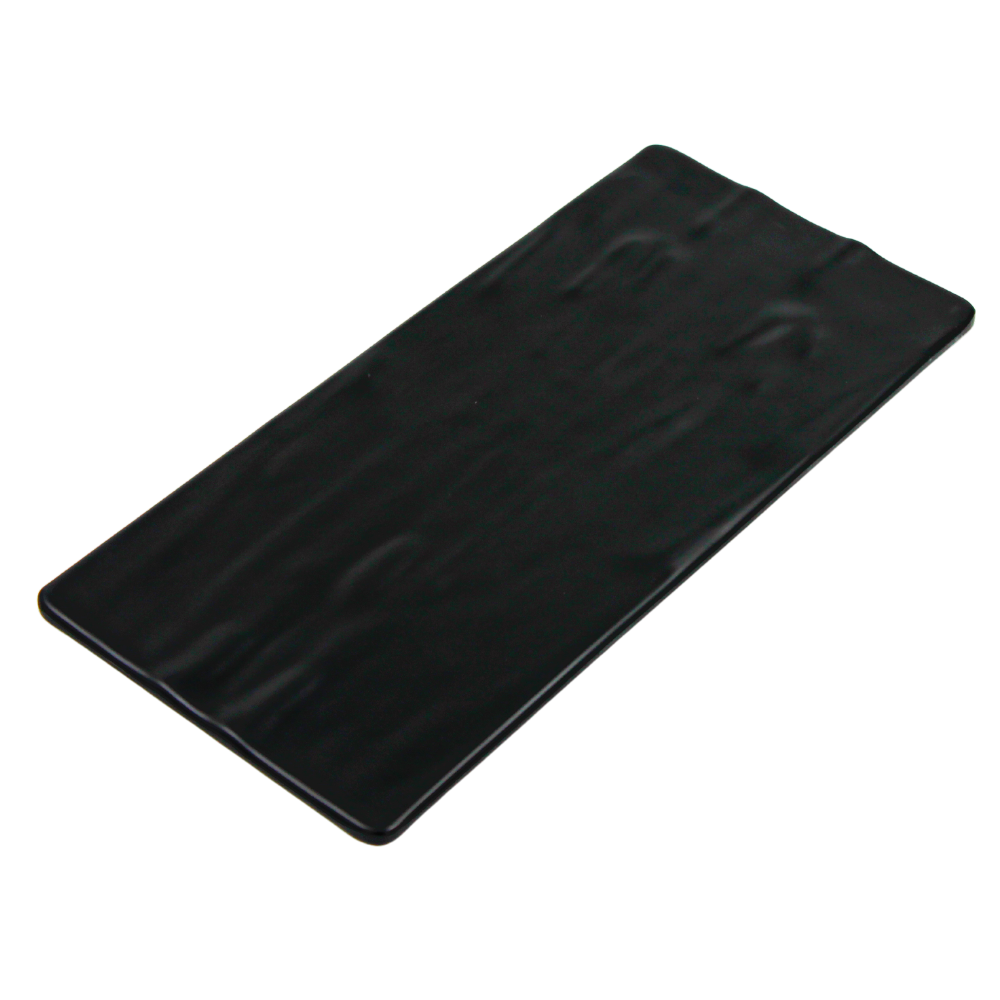 Plato rectangular 30 x 14 cm melamina negra mate con textura