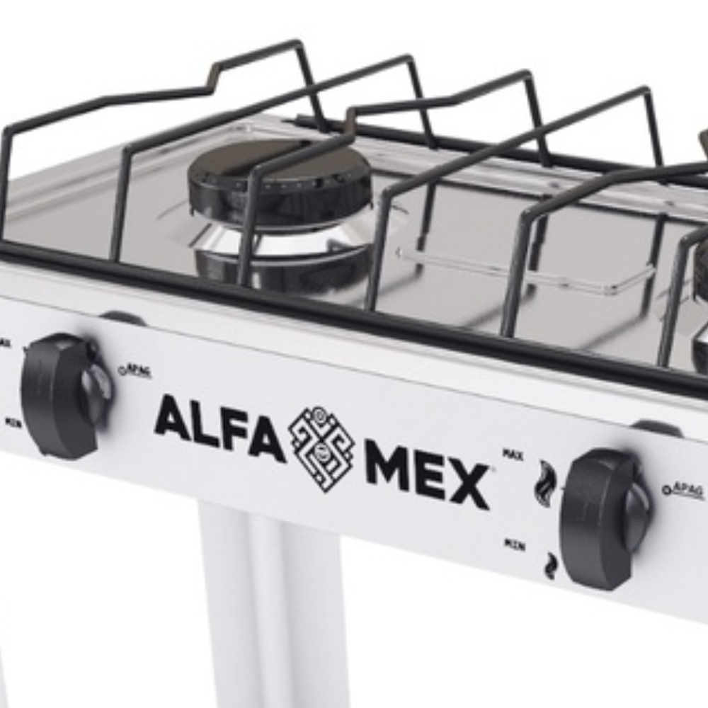 Parrilla de gas 2 quemadores con estante Blanco armable AlfaMex