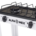 Parrilla de gas 2 quemadores con estante blanco armable esmaltado AlfaMex