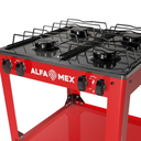 Parrilla de gas 4 quemadores con estante rojo armable con cubierta esmaltada AlfaMex