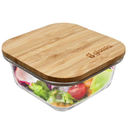 Contenedor cuadrado de Borosilicato con tapa de Bambu 320 ml