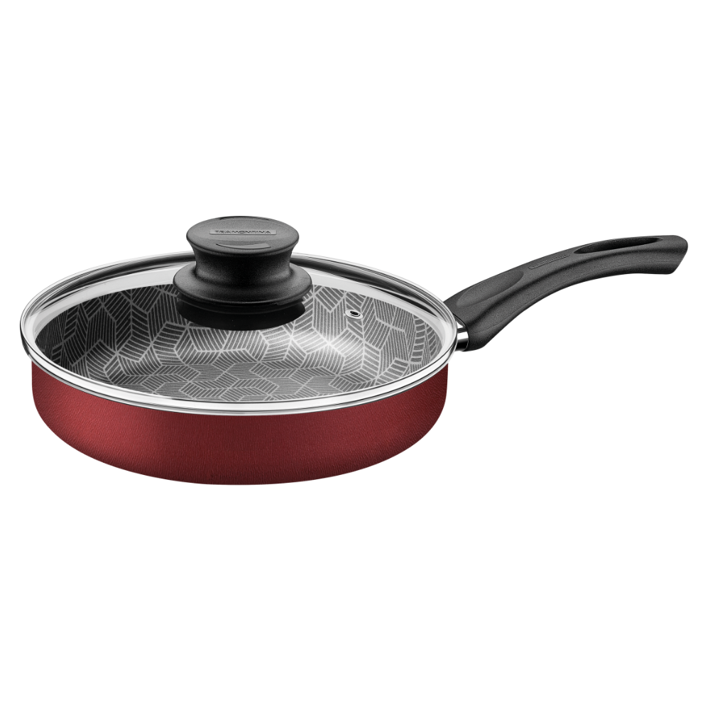 Sartén rojo 24 cm Tramontina Rivoli con tapa de vidrio @