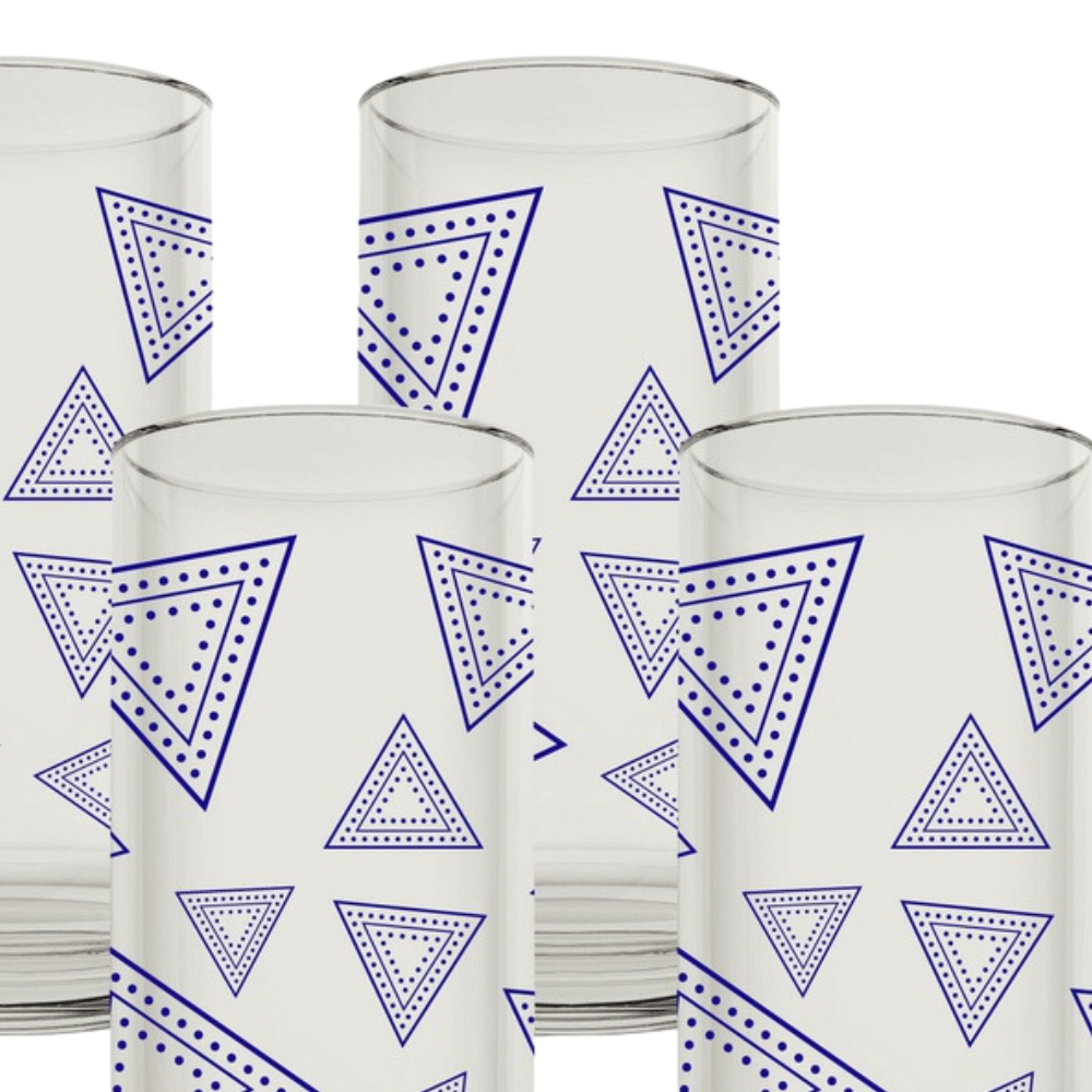 Juego de 4 vasos 16 onzas (473 ml) con decorado triángulos morado @