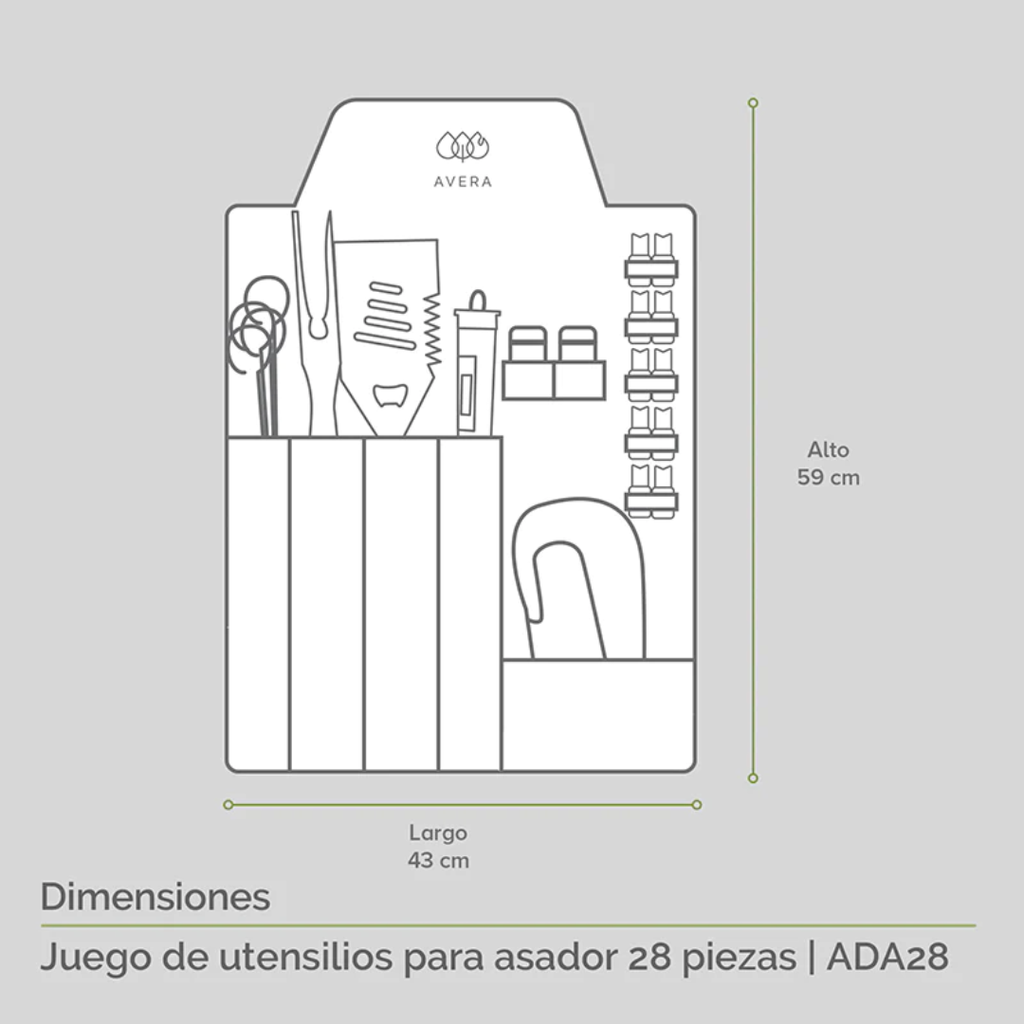 Set de utensilios para asar con delantal 28 piezas Avera @