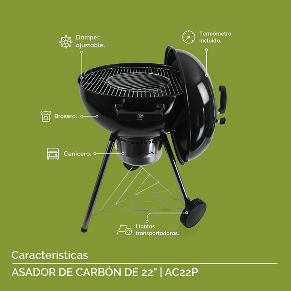 Asador de carbón de 22 pulgadas Avera