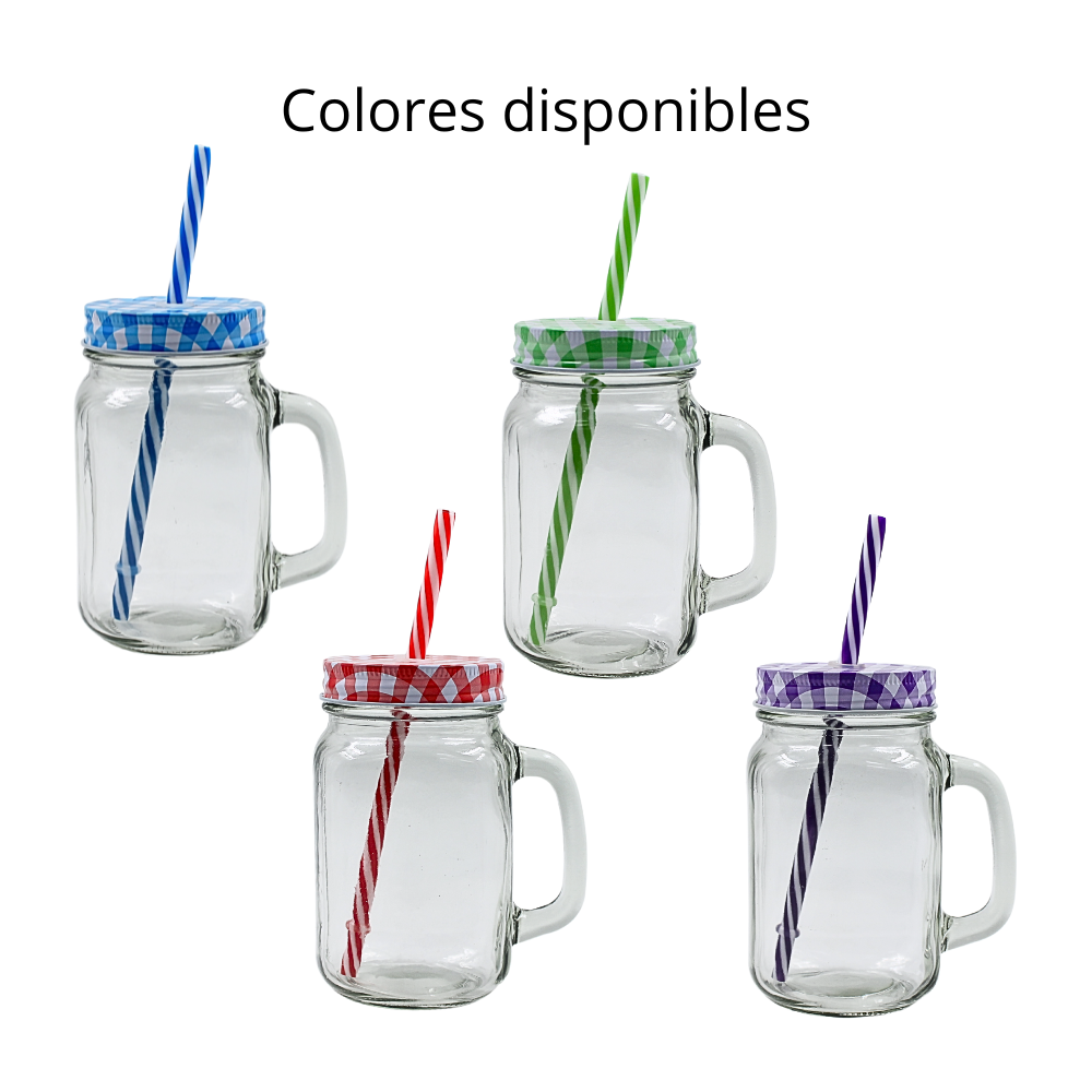 Mason Jar Liso Tapa y Popote 480 ml@