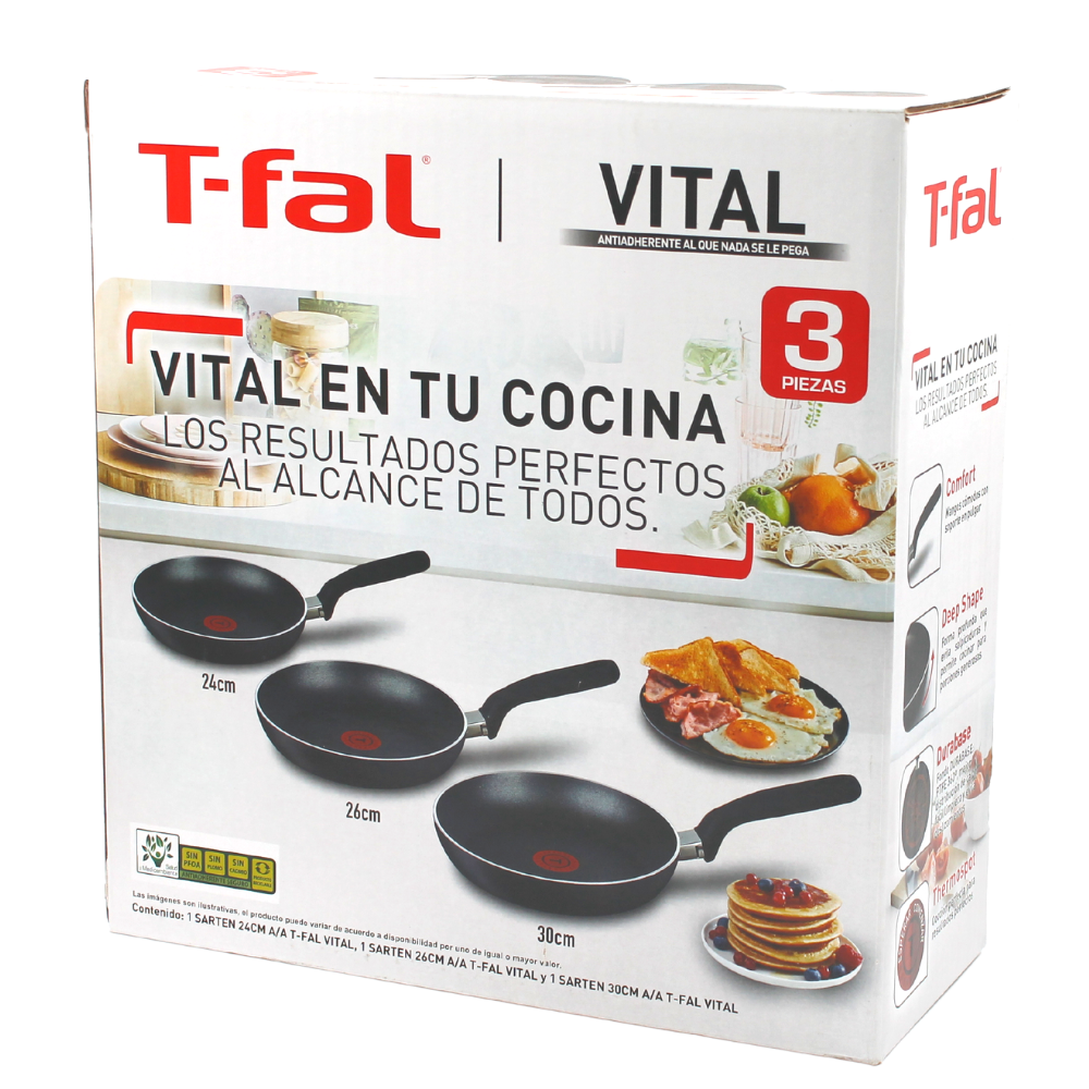 Juego de 3 Sartenes de Aluminio Vital 20, 24 y 26 cm T-Fal Vital T-fal  Vital