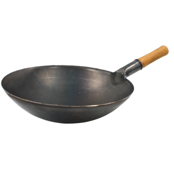 Wok chino acero al carbón 36x10 cm mango madera