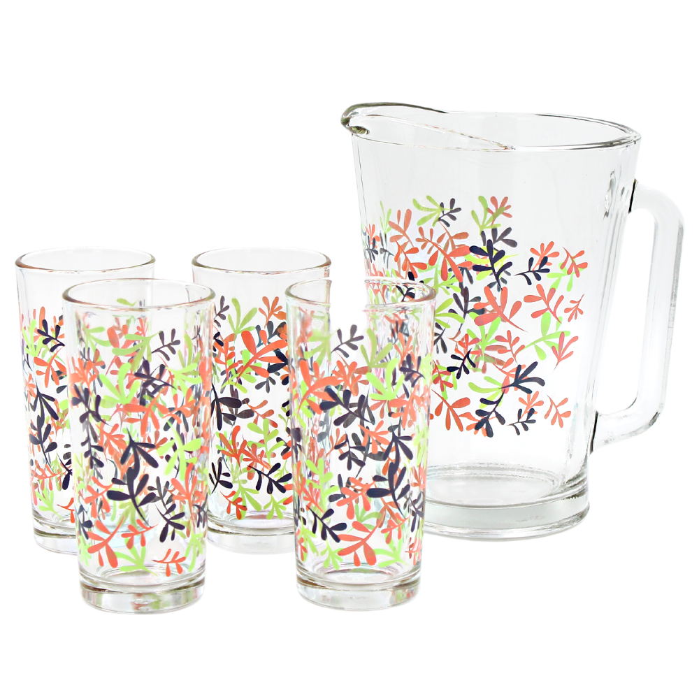 Juego de Agua 5 Piezas Jarra y 4 vasos Color Plants