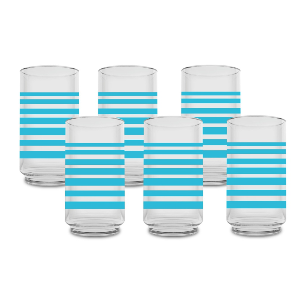 Juego de 6 vasos 12 onzas (354 ml) con decorado líneas azul(ONE SHOT)