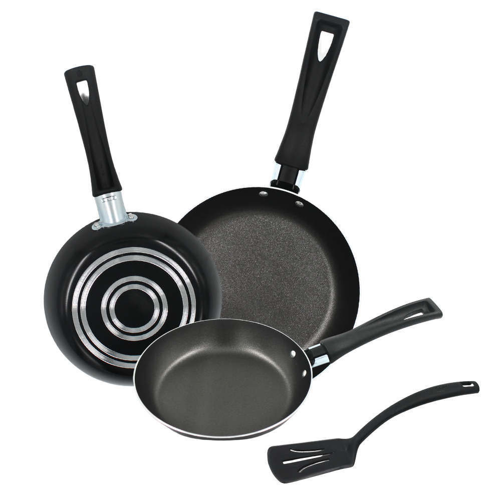 Juego de 3 sartenes Ekco color negro con antiadherente Duraflon + utensilio