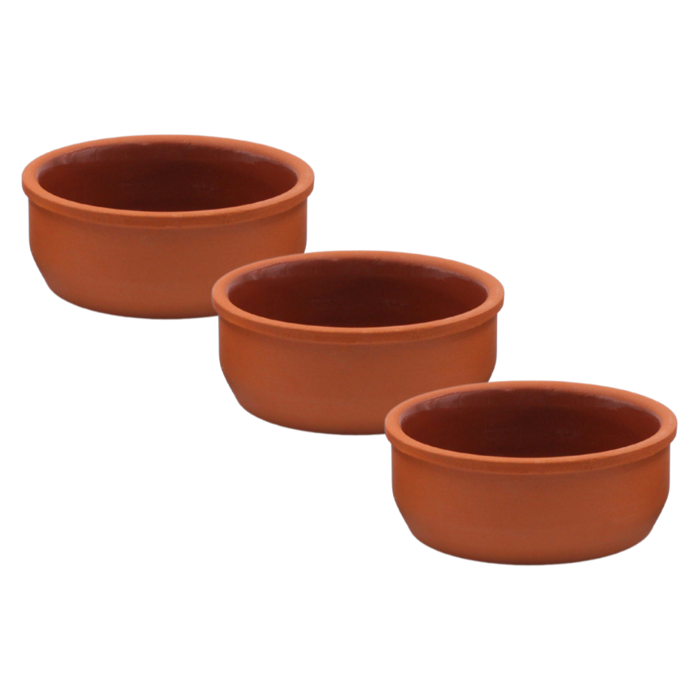 Juego de 3 tazones de 12x4 cm barro con esmalte en interior(BAJA)