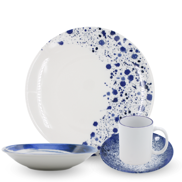 Vajilla de porcelana Anfora Blue Wabe 16 piezas