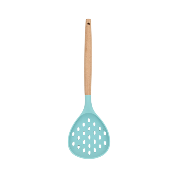 Espumadera Rosa con mango de madera y punta de silicón@