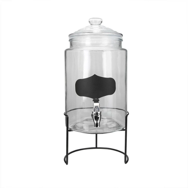 Despachador de bebidas de vidrio para 5.8 L con base de metal