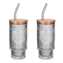 Juego de 2 vasos de vidrio con tapa y popote 470 ml Home Sweet Home MOD. ATH-922 (12)