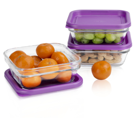 Juego de contenedores de vidrio con tapa Save N´Store 6 piezas Lila @