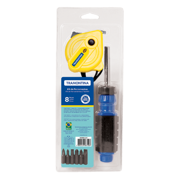 Kit de herramientas Tramontina con puntas de destornillador, adaptador y cinta métrica para uso doméstico 8 piezas (ONE SHOT)
