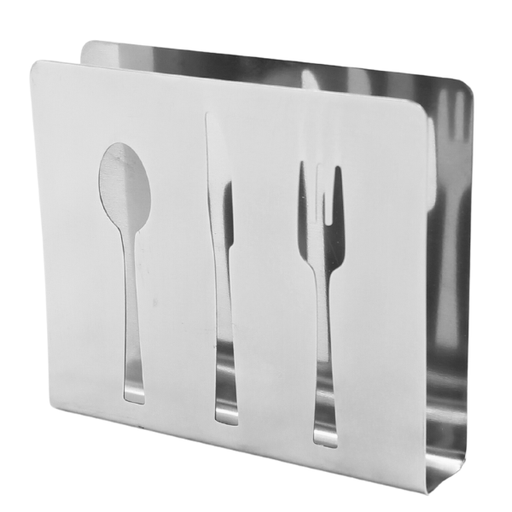 [1386156] Servilletero de acero inoxidable con decorado de cubiertos