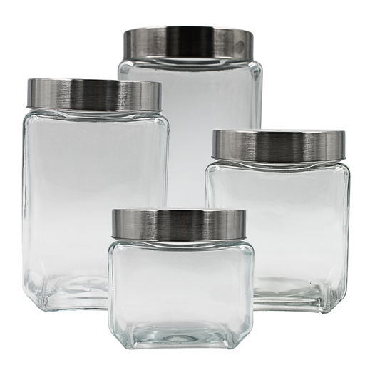[1315183] Set 4 contenedores de vidrio con tapa de metal