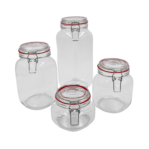 [9990135] Set de 4 contenedores de vidrio con tapa hermética, .75, 1  