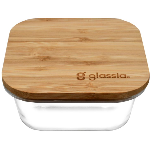 [1453473] Contenedor cuadrado de vidrio borosilicato con tapa de Bambu 520 ml(BAJA)