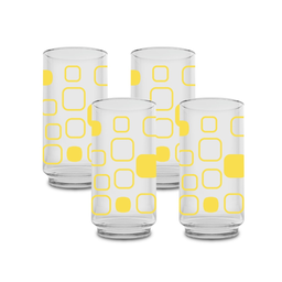 [1453541] Juego de 4 vasos 16 onzas (473 ml) con decorado de cuadros amarillos(ONE SHOT)