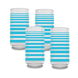 [1453542] Juego de 4 vasos 16 onzas (473 ml) con decorado líneas azul(ONE SHOT)