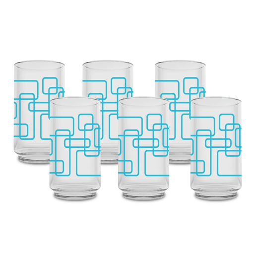 Juego de 6 vasos 12 onzas (354 ml) con decorado de Entrecuadros azul(ONE SHOT)