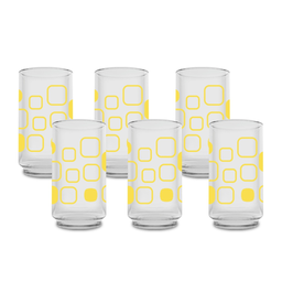 [1453547] Juego de 6 vasos 12 onzas (354 ml) con decorado de cuadros amarillos(ONE SHOT)